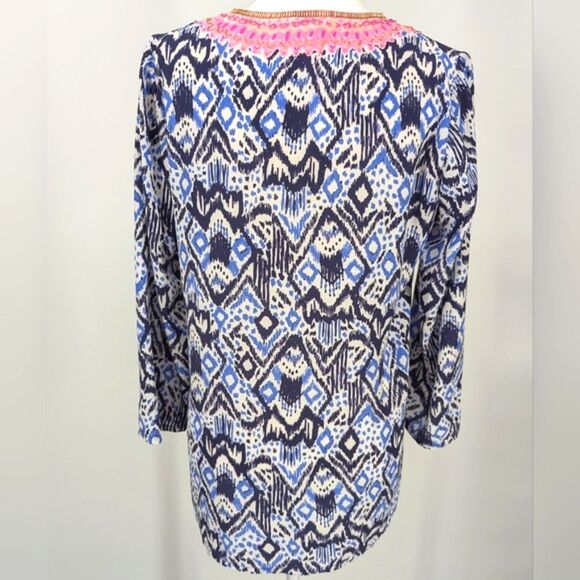 Lilly Pulitzer Beaded 100% Silk Pink Blue Renato Dinner Tunic Oh My Cod Large - Picture 8 of 15